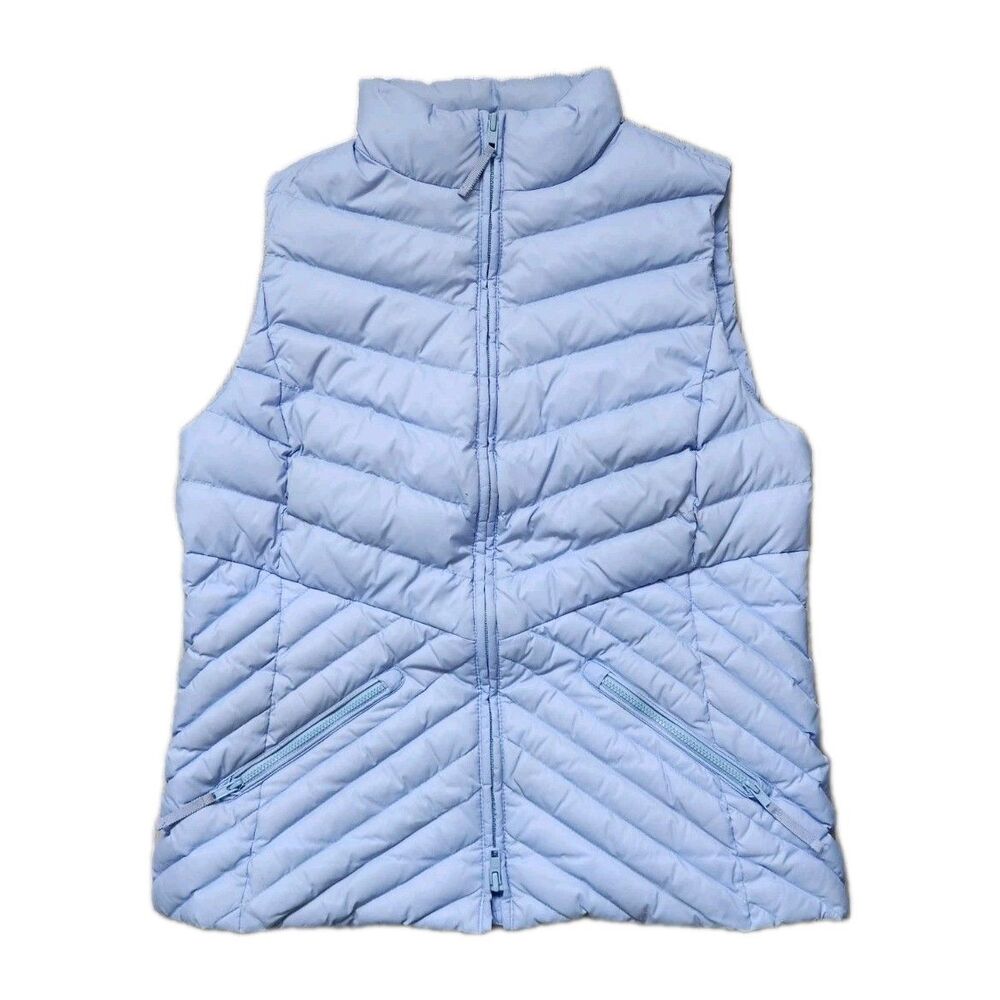 Talbots Petites Down Puffer Vest Womens MP Light Blue Quilted Zip Front GUC